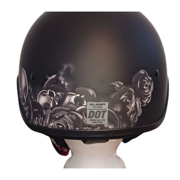 Bell Helmets Pit Boss Motorcycle Helmet Matte Black XL/XXL Roses Back Adjustable - Picture 6 of 10